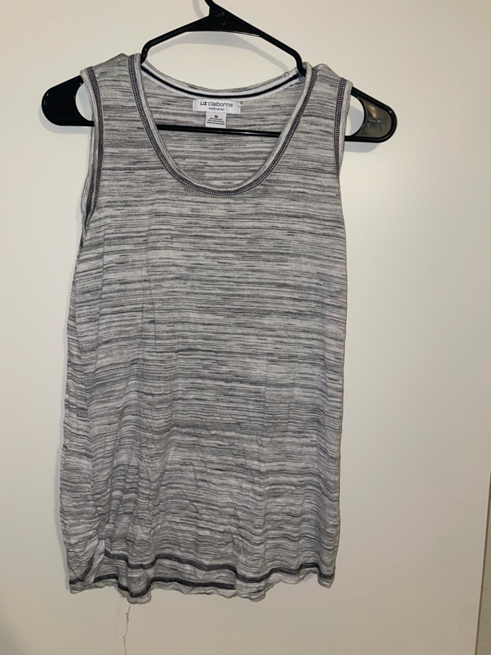 Liz Claiborne Gray & White Striped Tank Top